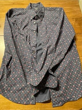 Abercrombie & Fitch Navy Floral Shirt Jacket with Red Accents
